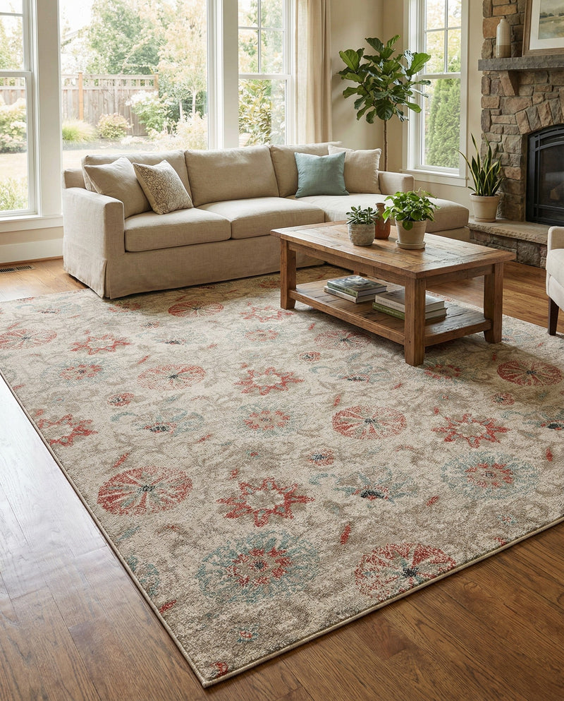 Seaside Blooms Collection Area Rug - Seychelles Rectangle Beige  lifestyle 55