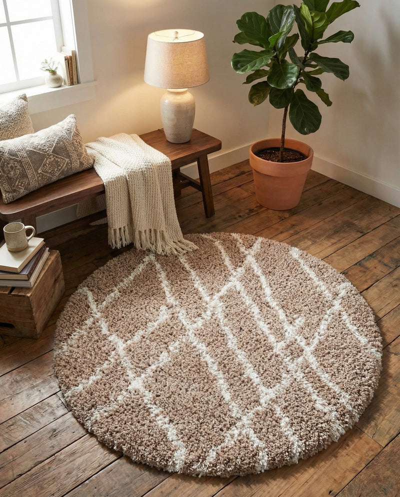 Cozy Haven Shag Collection Area Rug - Serenity (Khaki) Round Khaki  lifestyle 58