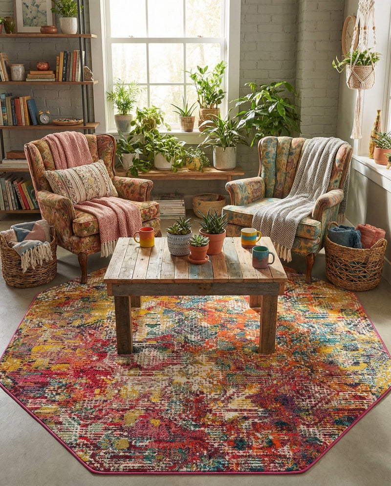 Colorburst Oasis Collection Area Rug -  Azura Octagon Multi  lifestyle 68