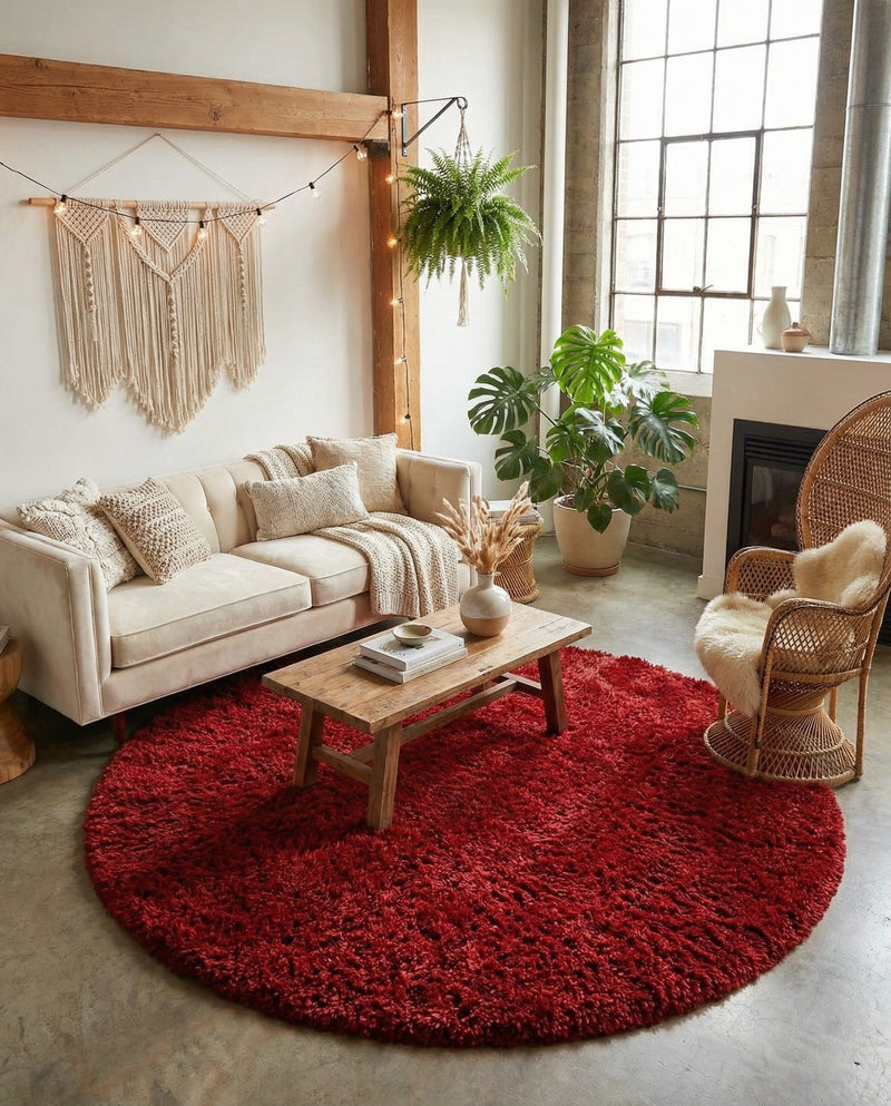 Eternal Plush Oasis Collection Area Rug -  Tranquility (Merlot) Round Merlot  lifestyle 70