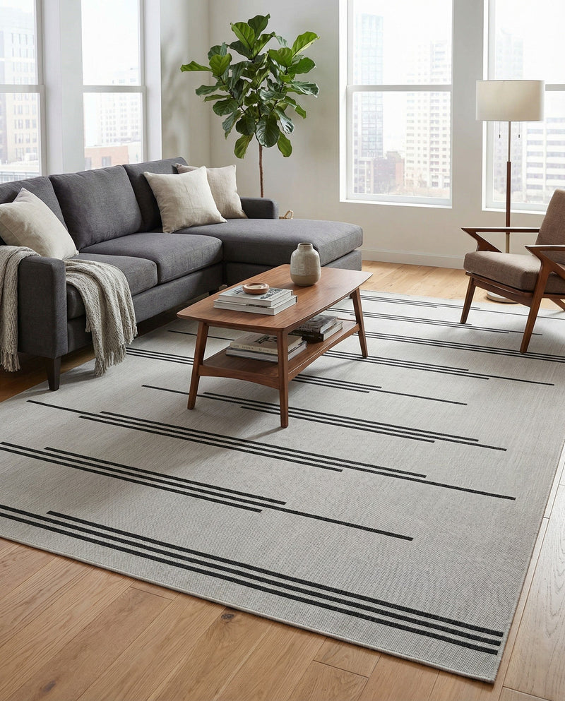 Urban Terrace Collection Area Rug -  Brooklyn Rectangle White and Black  lifestyle 12