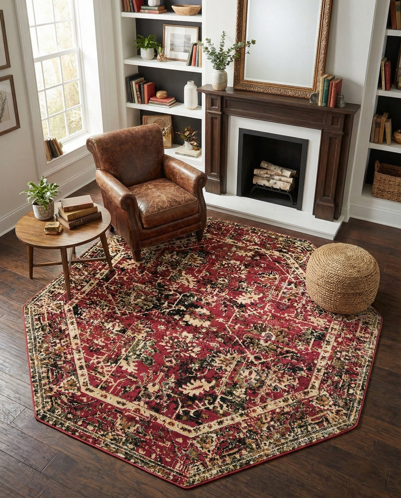 Neptune Elegance Collection Area Rug -  Galatea (Burgundy) Octagon Burgundy  lifestyle 29