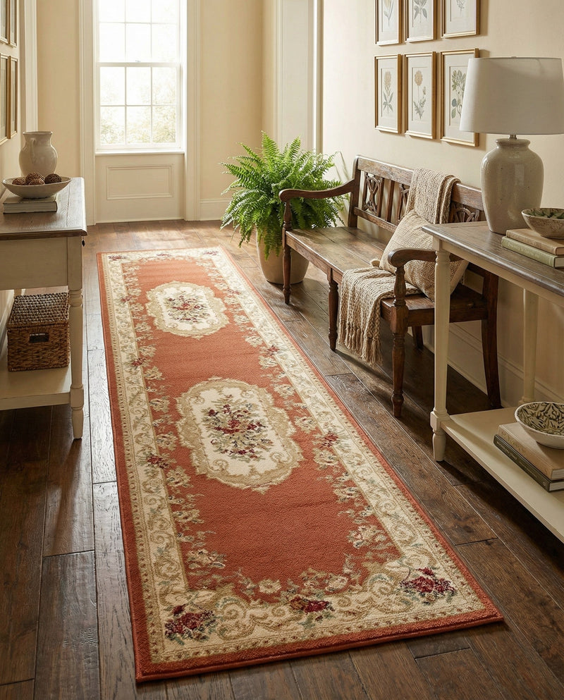 Versailles Elegance Collection Area Rug -  Louveciennes (Brick Red) Runner Brick Red  lifestyle 61