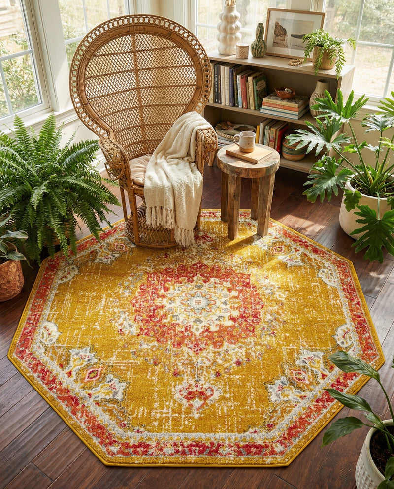 Brighton Terrace Collection Area Rug - Hove (Gold) Octagon Gold  lifestyle 59