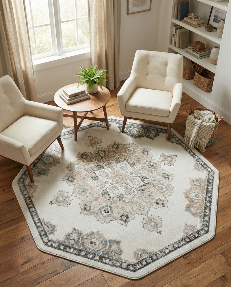 Beverly Grove Collection Area Rug - Melrose (Ivory) Octagon Ivory  lifestyle 77