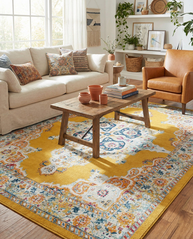 Beverly Grove Collection Area Rug -  Fairfax (Yellow) Rectangle Yellow  lifestyle 9