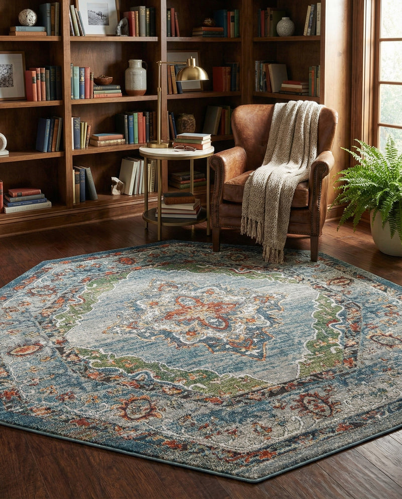 Savannah Soiree Collection Area Rug - Serengeti (Blue) Octagon Blue  lifestyle 72