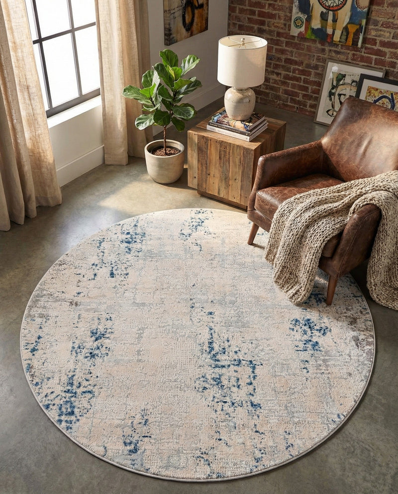 Aegean Elegance Collection Area Rug -  Milos Round Gray Blue  lifestyle 65