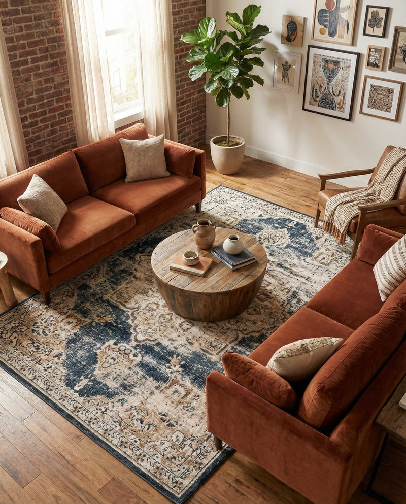 Coastal Manor Collection Area Rug -  Pelican Rectangle Dark Blue  lifestyle 14