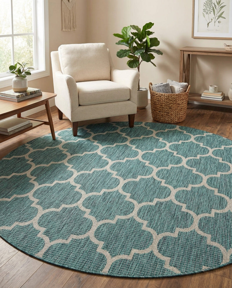 Savannah Pergola Collection Area Rug - Arbor (Teal) Round Teal  lifestyle 93