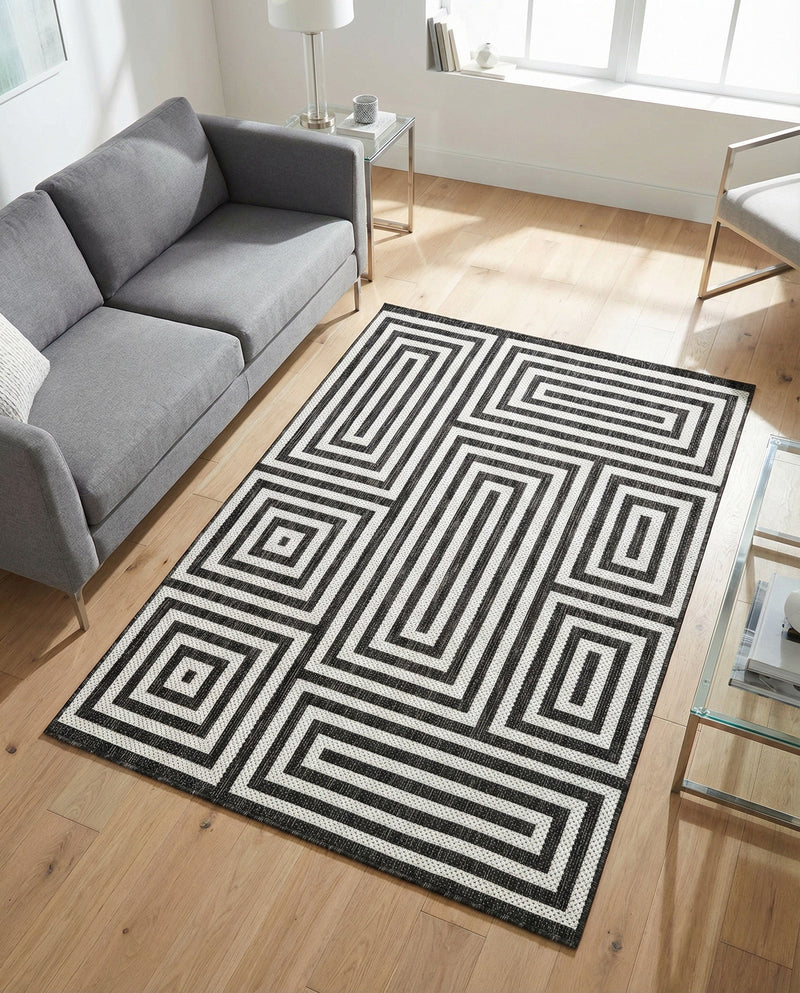Urban Terrace Collection Area Rug -  Flatiron Rectangle Black and White  lifestyle 38