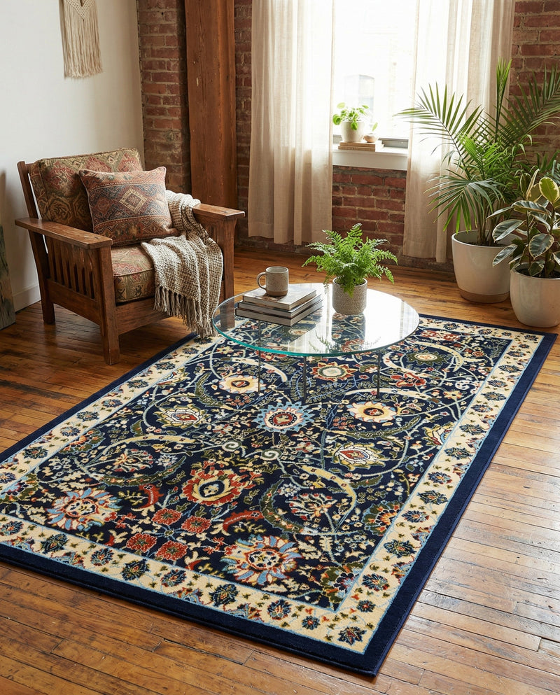 Tabriz Tapestry Collection Area Rug - Sahand (Navy Blue) Rectangle Navy Blue  lifestyle 24