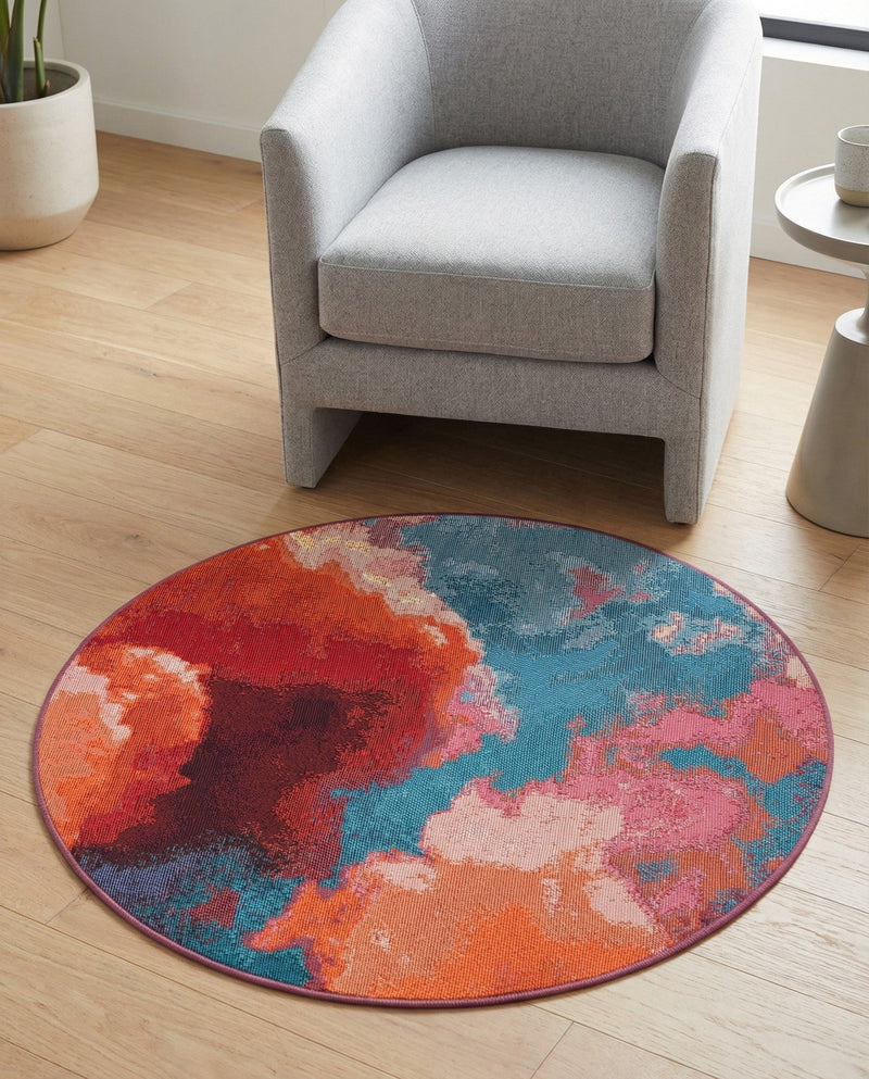 Urban Terrace Collection Area Rug -  Patio Round Gray and Pink  lifestyle 55