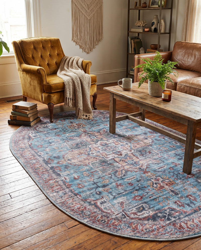 Zahara Oasis Collection Area Rug -  Casablanca Oval Blue  lifestyle 46