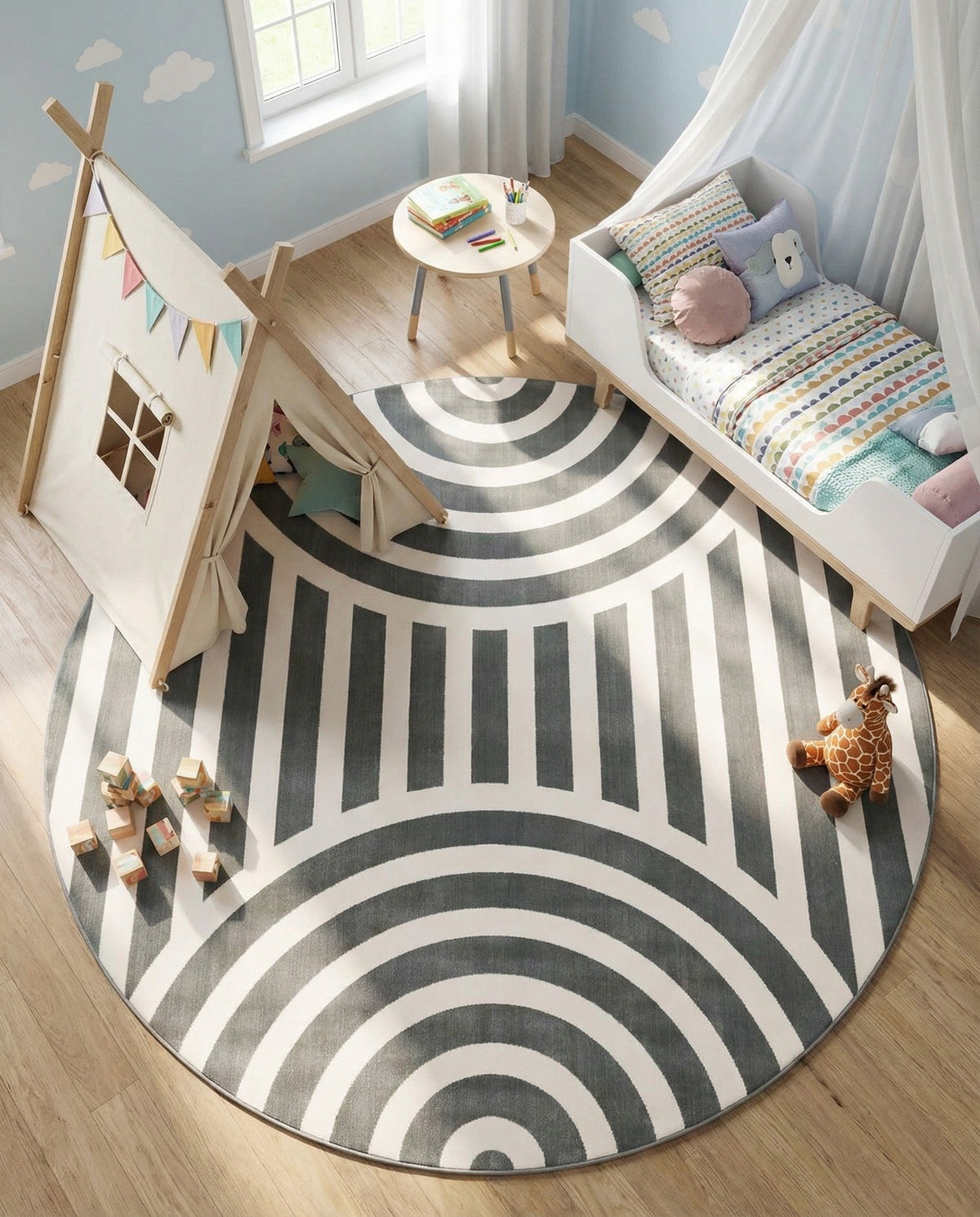 Wonder Tykes Collection Area Rug -  Joydale Round Gray and Silver  lifestyle 188
