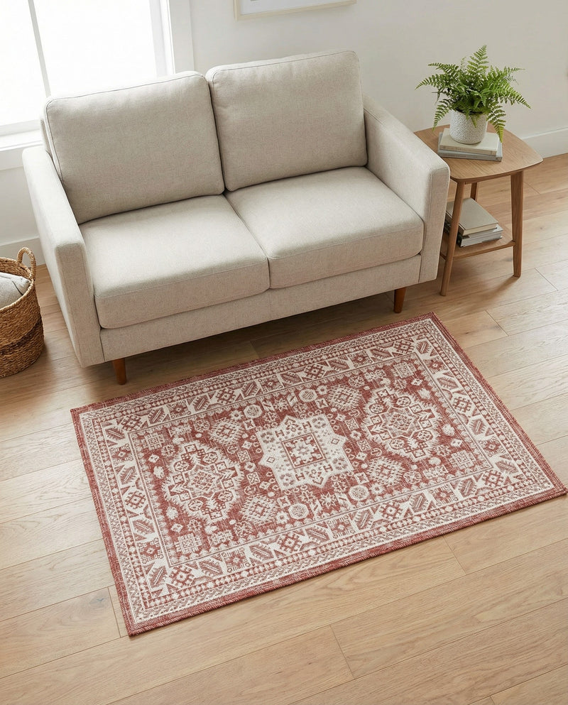 Tribal Terrace Treasures Collection Area Rug -  Incan Isle (Rust Red) Rectangle Rust Red  lifestyle 35