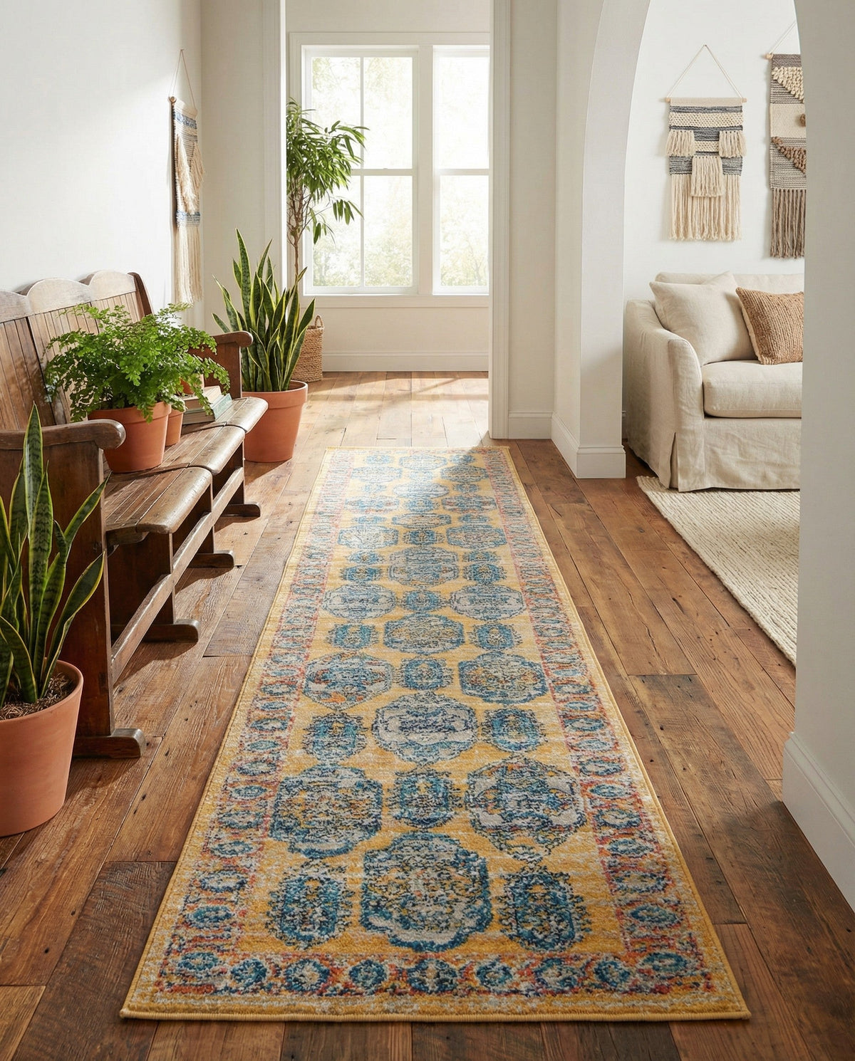 Seville Stripes Collection Area Rug -  Granada (Yellow) Runner Yellow  lifestyle 84