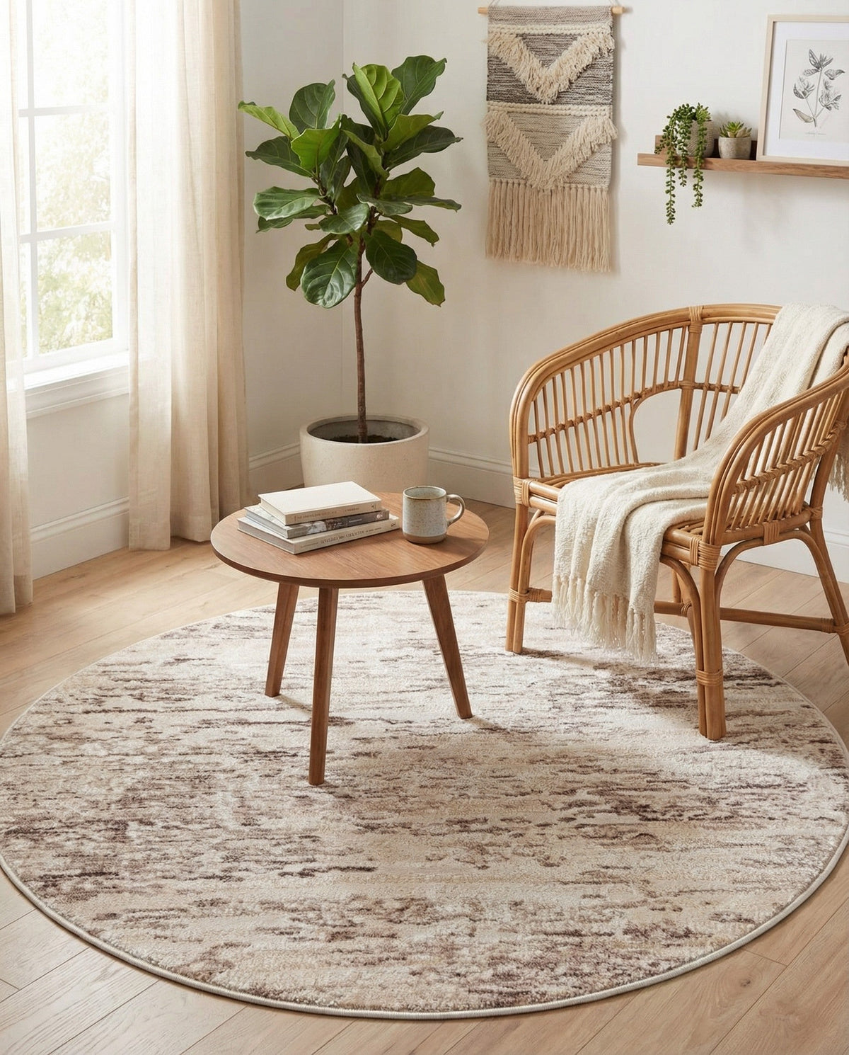 Serenity Sands Collection Area Rug - Dunescape Round Brown  lifestyle 121