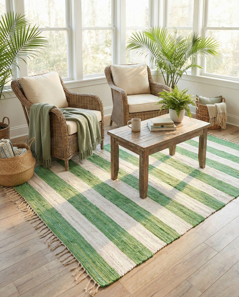 Tassel Trail Collection Area Rug - Pathway (Green and Ivory) Rectangle Green and Ivory  lifestyle 17