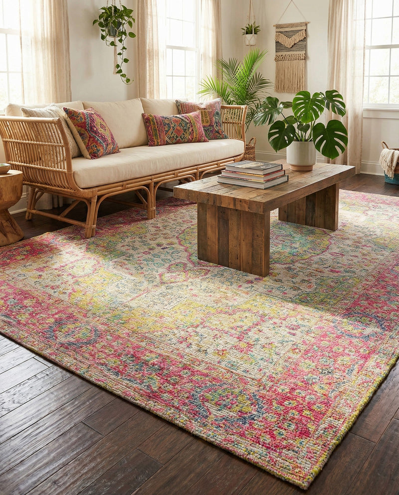Savannah Threads Collection Area Rug - Charleston Rectangle Ivory Pink  lifestyle 37