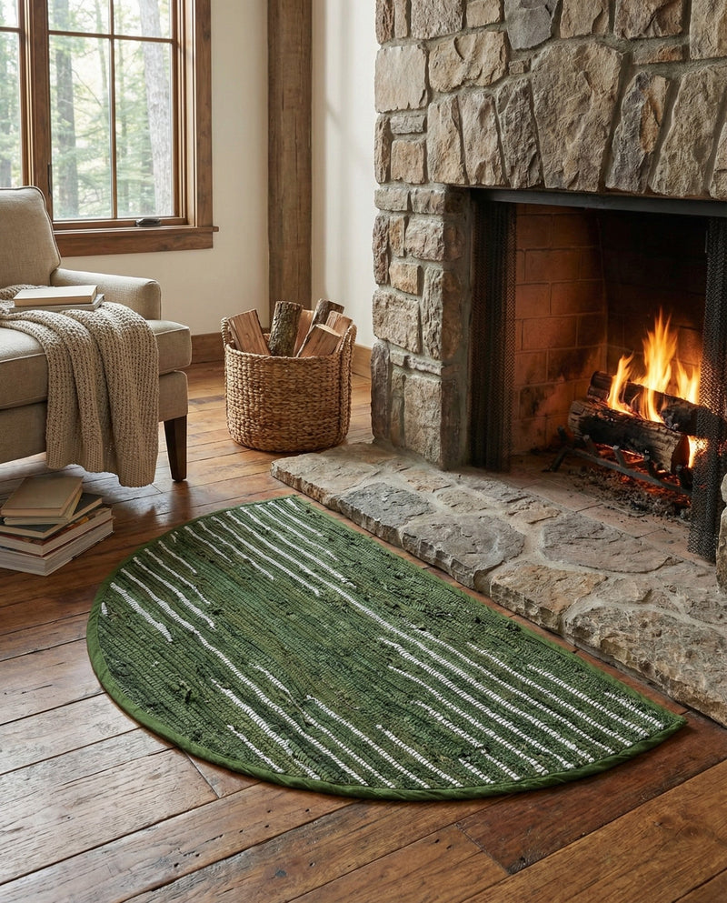 Thar Cotton Collection Area Rug - Jaisalmer (Green) Hearth Green  lifestyle 50