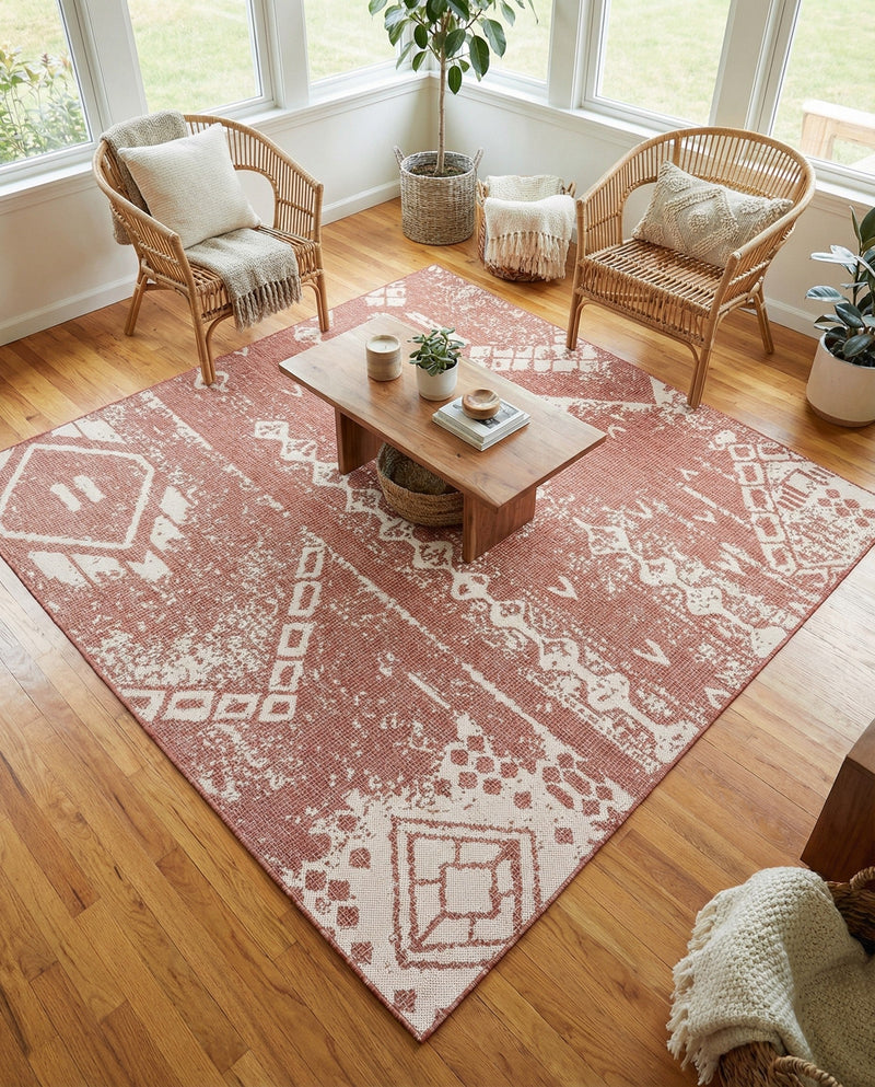 Desert Nomad Terrace Collection Area Rug - Sahara (Rust Red) Square Rust Red  lifestyle 15