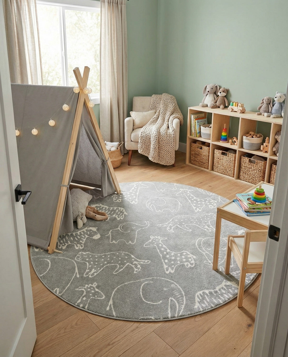 Wonder Tykes Collection Area Rug -  Spectrum Round Gray  lifestyle 192