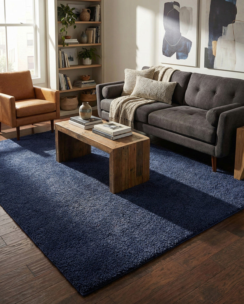 Solid Shag Seaside Collection Area Rug - Azure Cove (Navy Blue) Rectangle Navy Blue  lifestyle 9