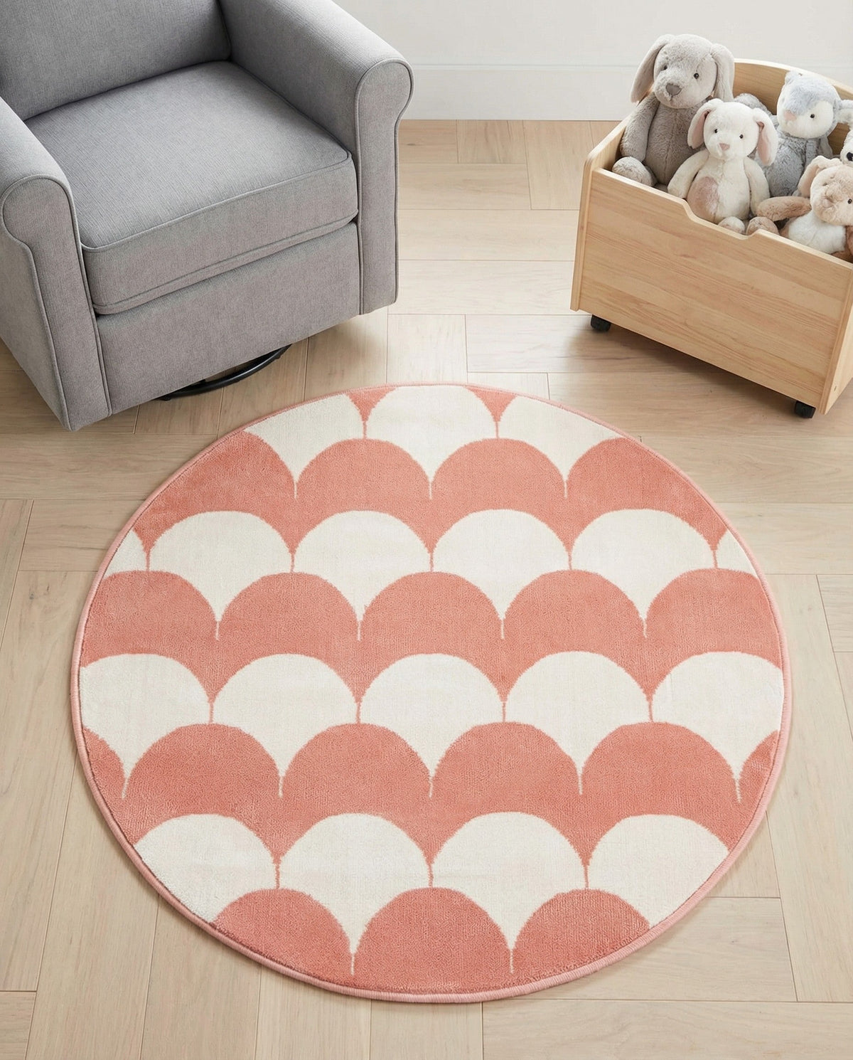 Wonder Tykes Collection Area Rug - Sparklewood Round Soft Coral Pink  lifestyle 162