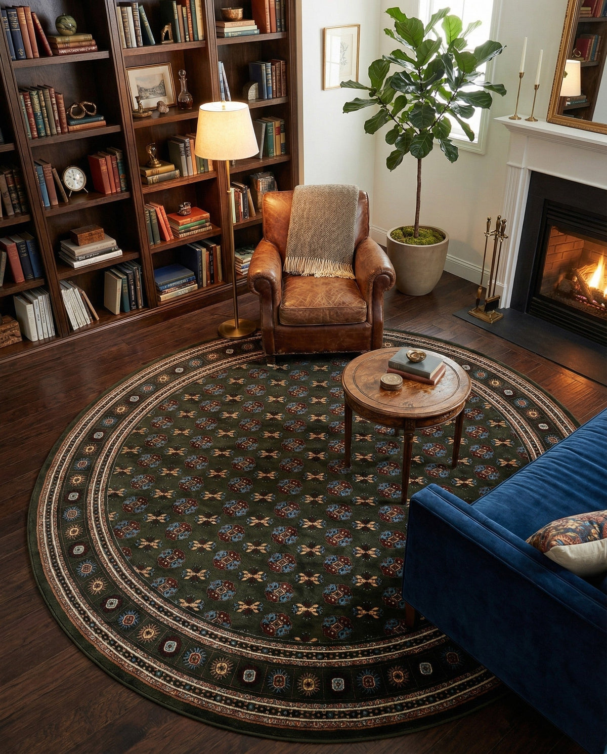 Samarkand Elegance Collection Area Rug -  Margilan (Dark Green) Round Dark Green  lifestyle 82