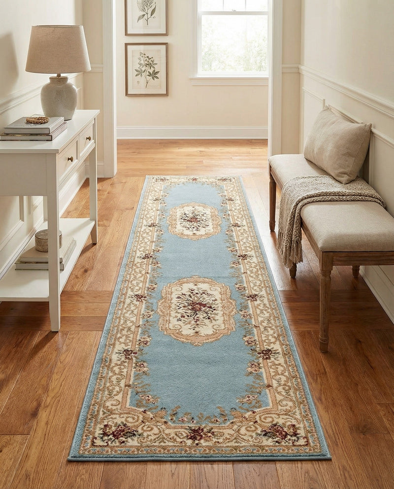 Versailles Elegance Collection Area Rug -  Louveciennes (Light Blue) Runner Light Blue  lifestyle 89