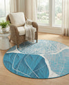Urban Terrace Collection Area Rug -  Courtyard Round Blue and Ivory  lifestyle 49
