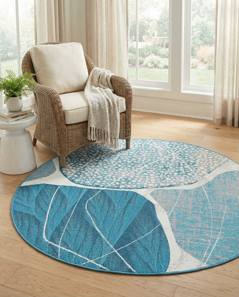 Urban Terrace Collection Area Rug -  Courtyard Round Blue and Ivory  lifestyle 49