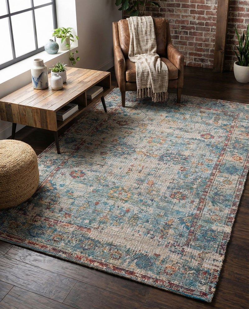 Savannah Threads Collection Area Rug - Tybee Rectangle Teal blue  lifestyle 18