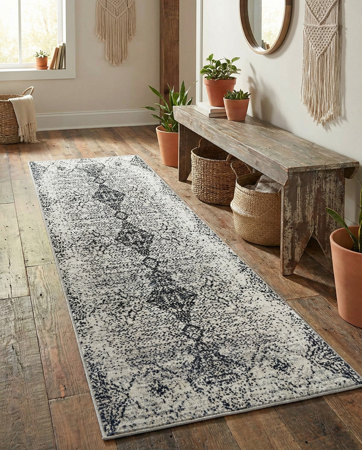 Aegean Elegance Washables Collection Area Rug -  Naxos Runner Black and White  lifestyle 136
