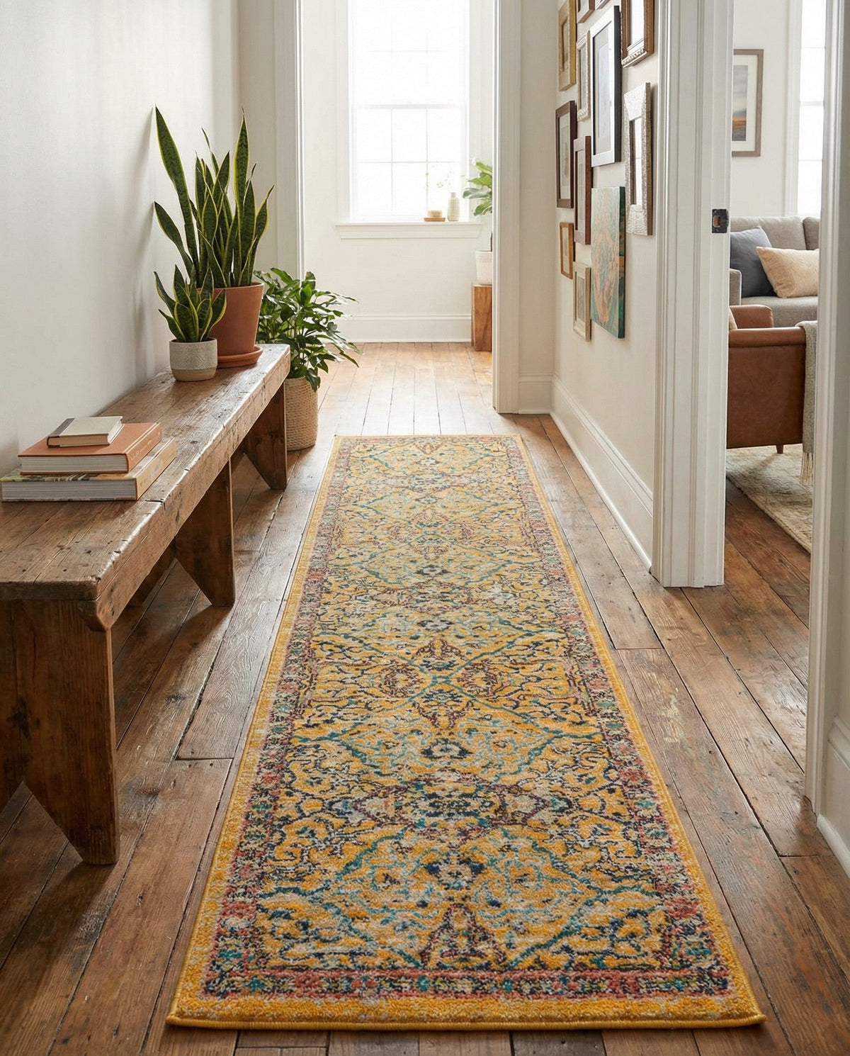 Seville Stripes Collection Area Rug -  Malaga (Yellow) Runner Yellow  lifestyle 72