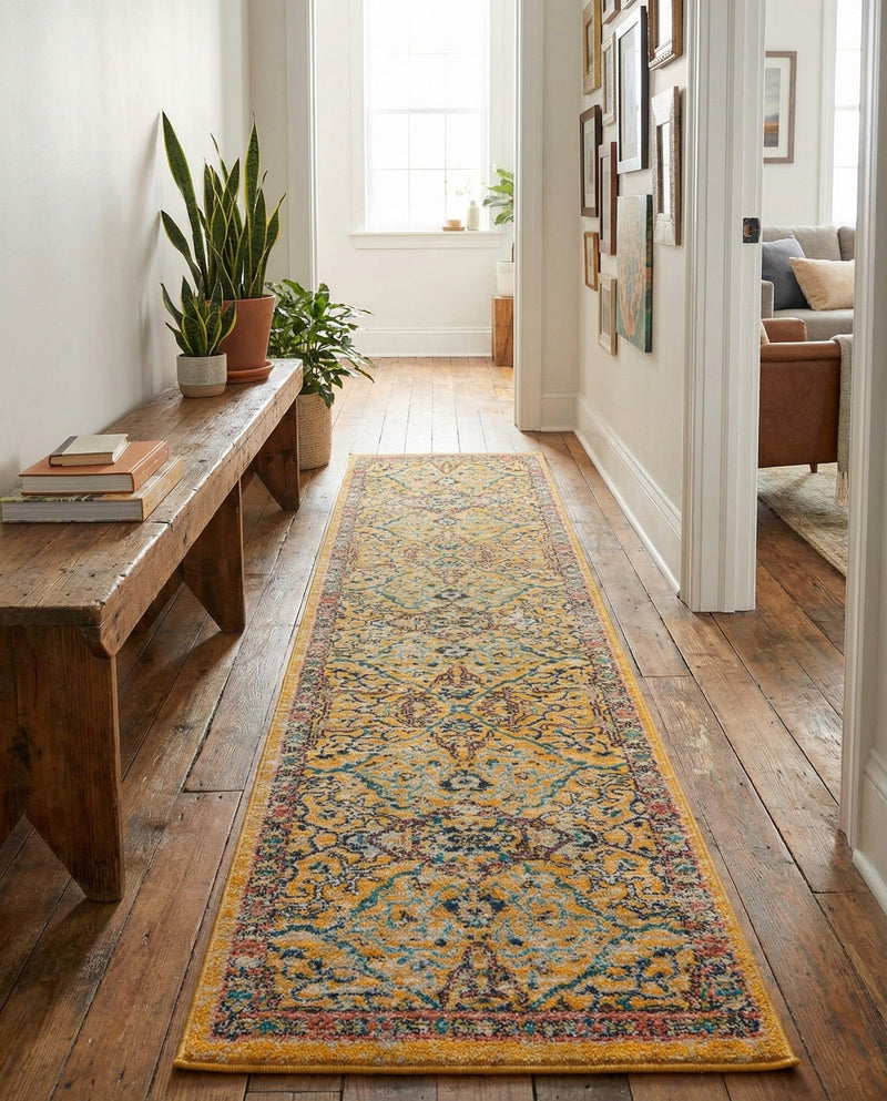 Seville Stripes Collection Area Rug -  Malaga (Yellow) Runner Yellow  lifestyle 72