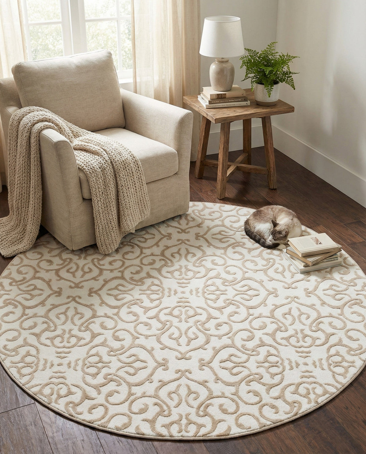 Andes Summit Collection Area Rug -  Pichincha Round Snow White  lifestyle 105