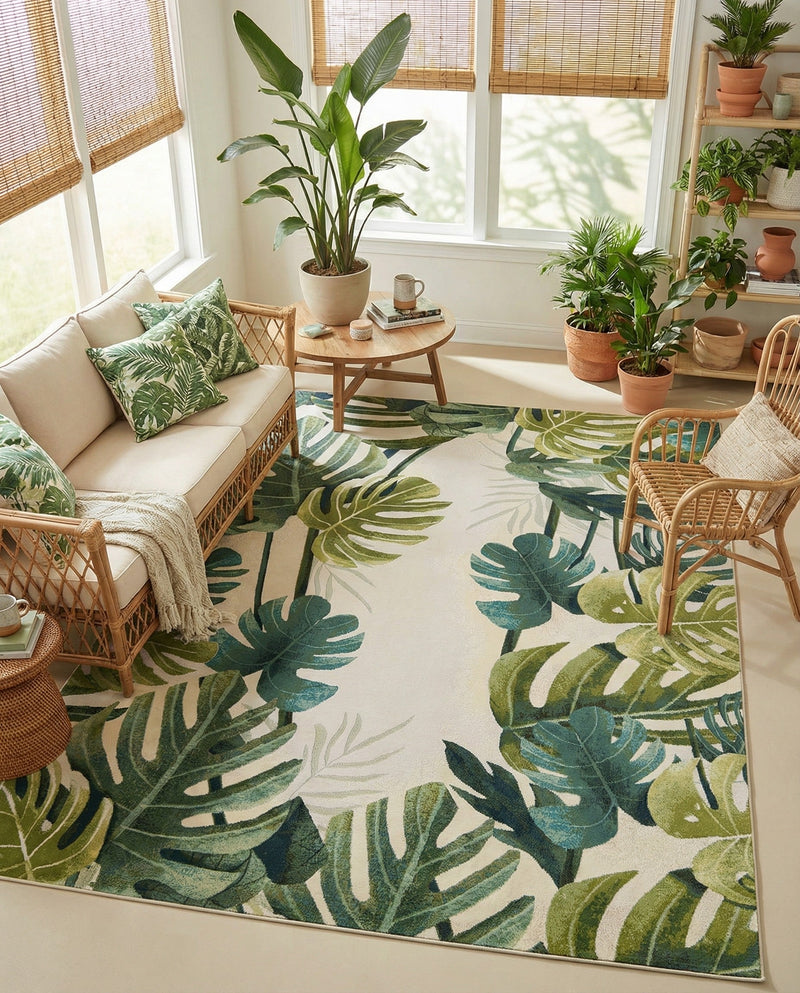 Seaside Blooms Collection Area Rug -  Ivy Rectangle Green  lifestyle 27