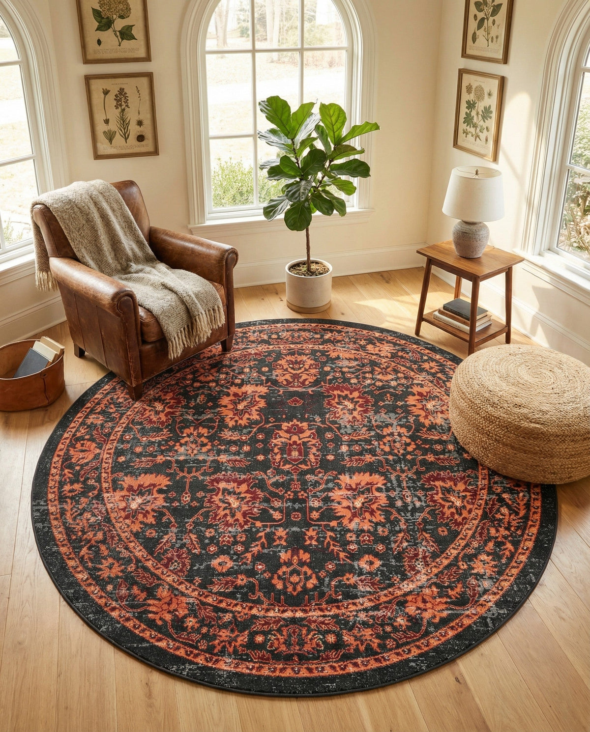 Geneva Terrace Collection Area Rug -  Lausanne Round Black  lifestyle 121