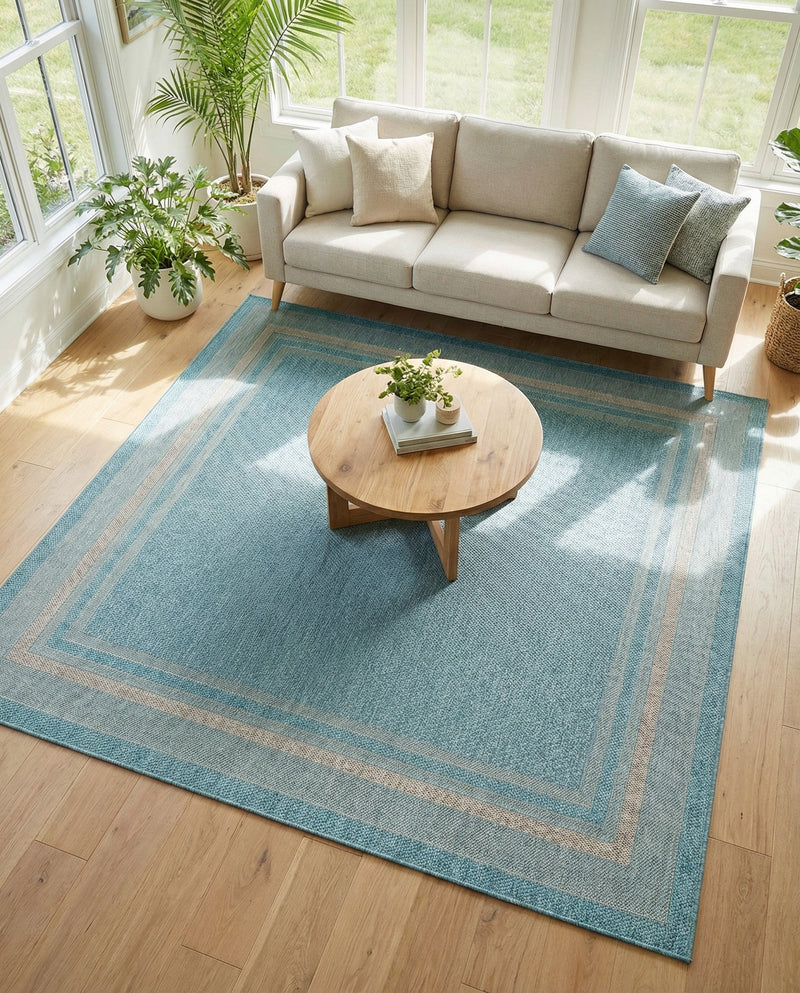 Terrace Fringe Collection Area Rug - Veranda (Aquamarine) Square Aquamarine  lifestyle 38