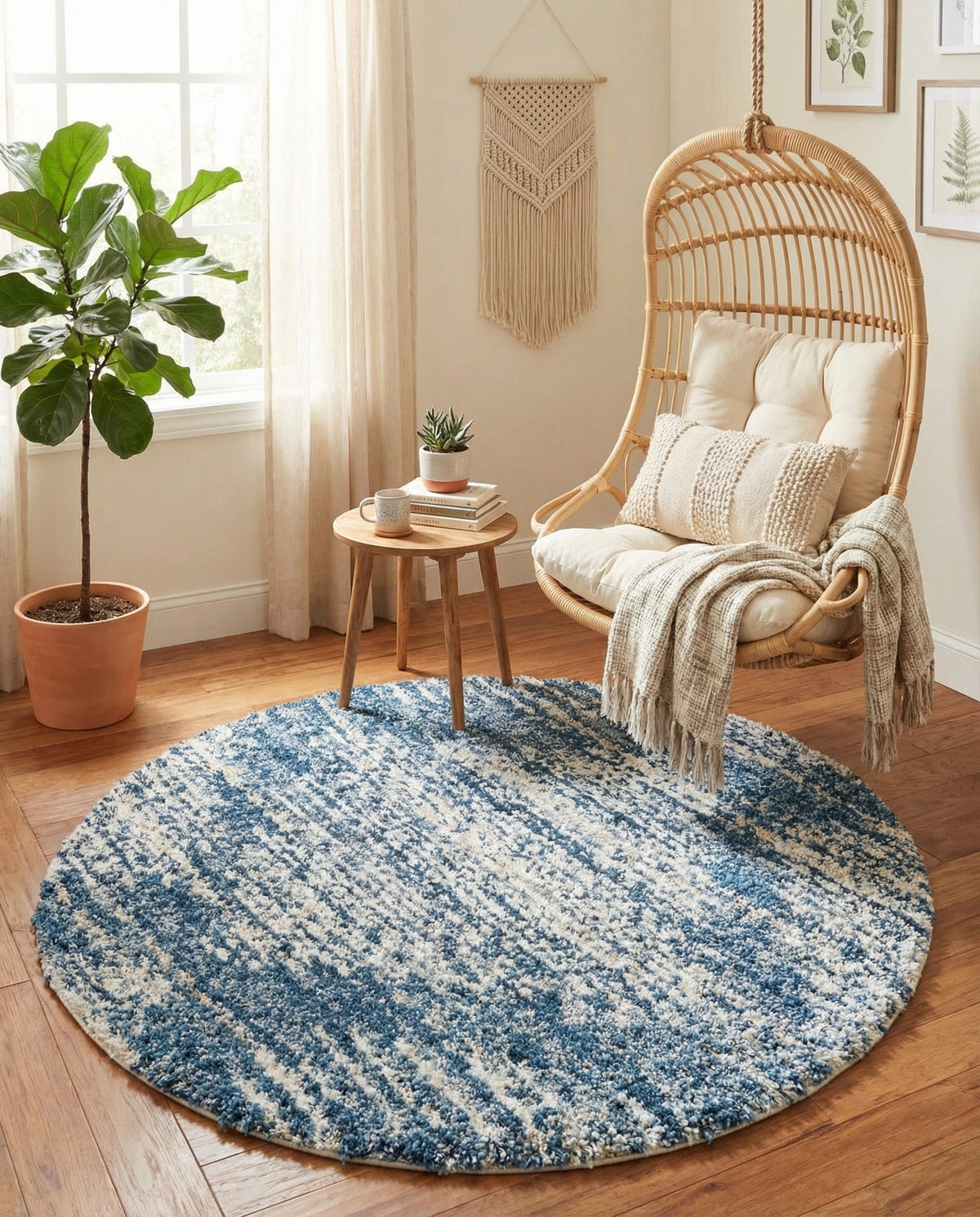 Tranquil Tides Shag Collection Area Rug -  Azure Round Blue  lifestyle 167