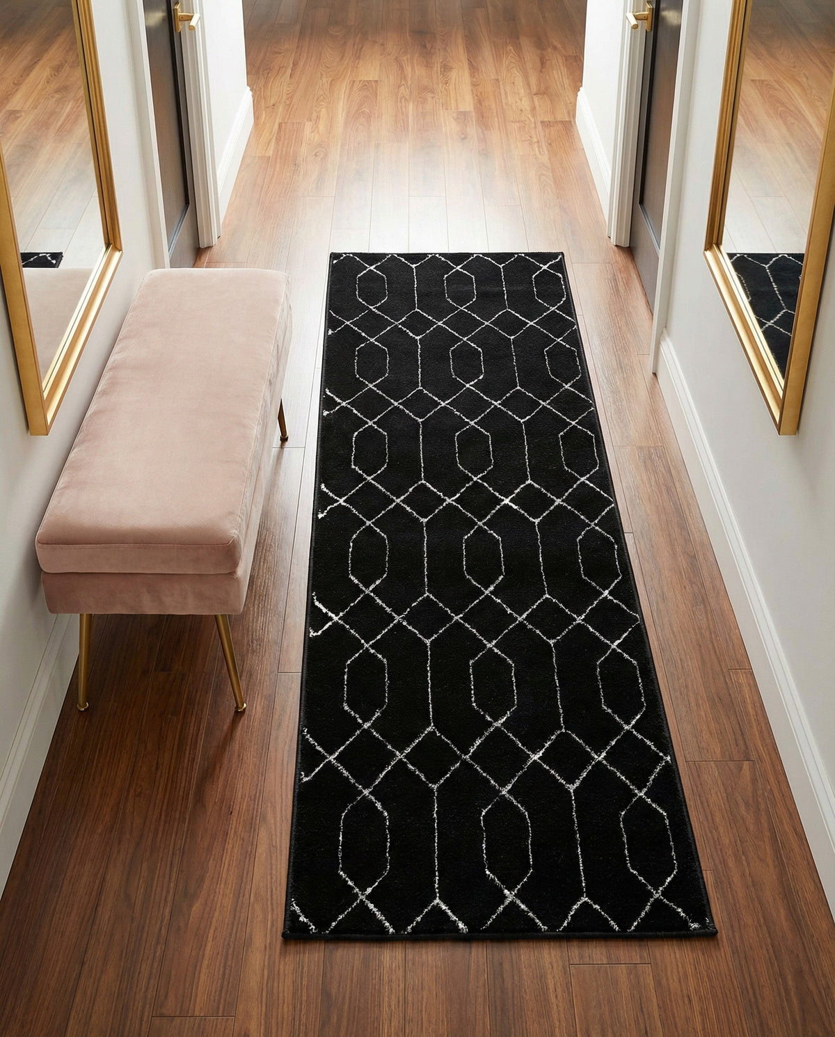 Hollywood Luxe Collection Area Rug - Sunset Runner Black and Silver  lifestyle 194