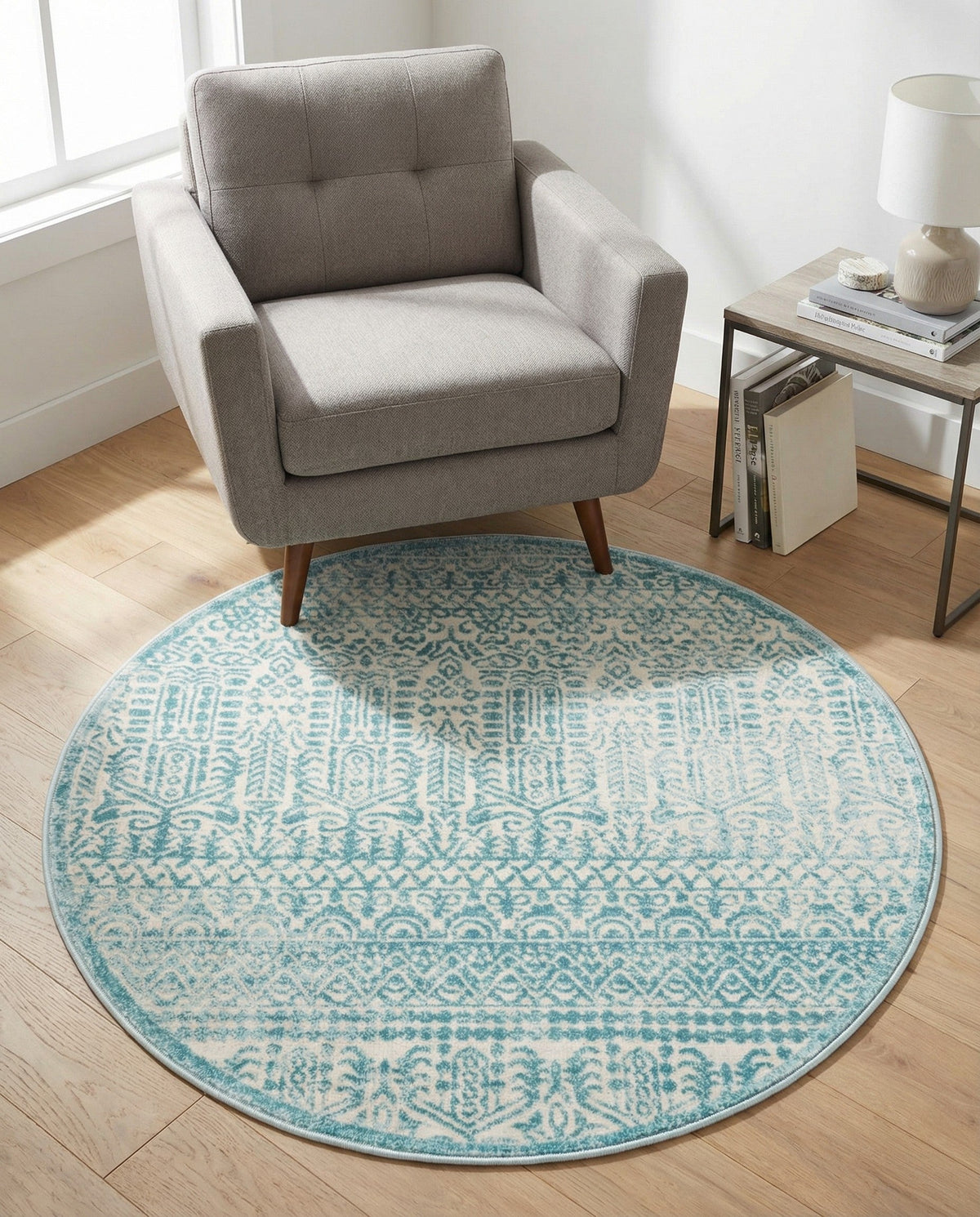 Metro Heights Collection Area Rug -  Chelsea Round Teal  lifestyle 140