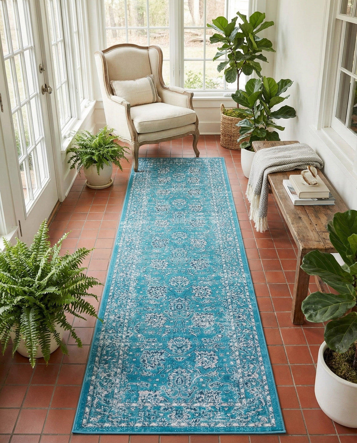 Geneva Terrace Collection Area Rug -  Lausanne Runner Blue  lifestyle 160