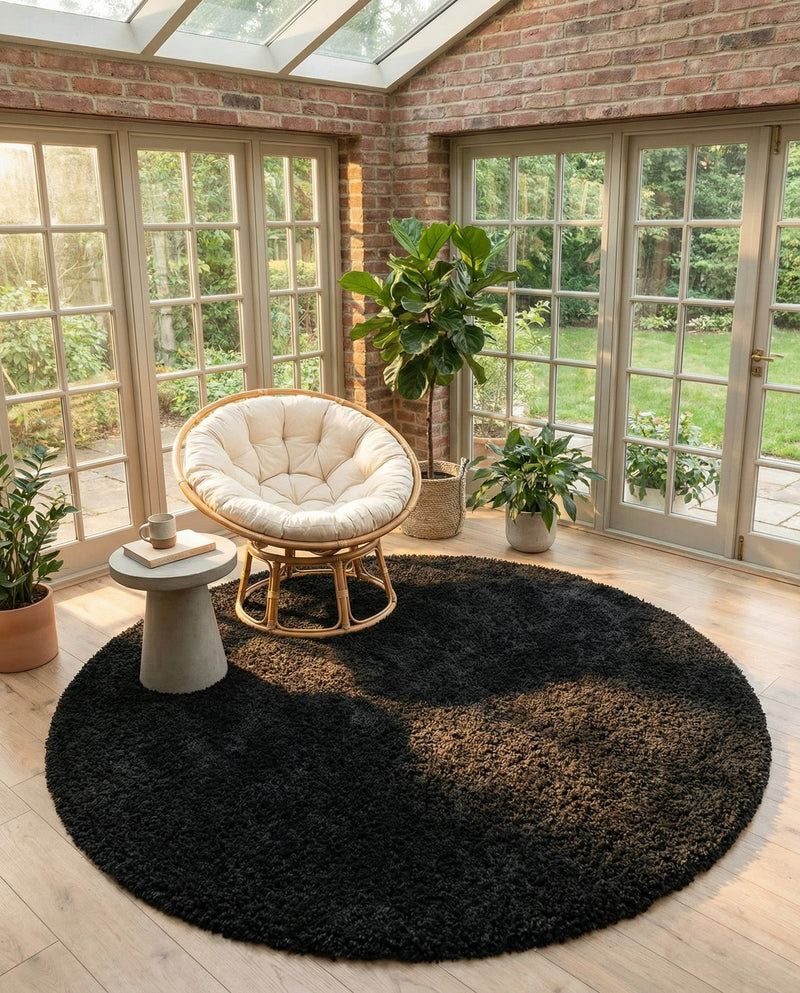 Plush Oasis Collection Area Rug - Serenity (Jet Black) Round Jet Black  lifestyle 86