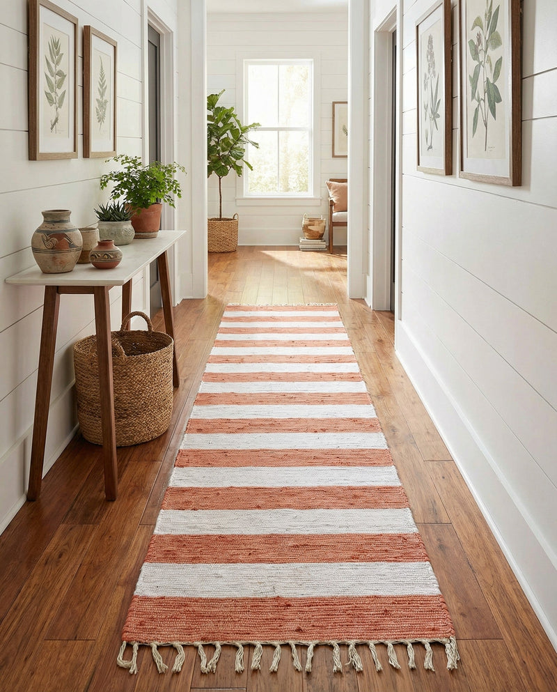 Tassel Trail Collection Area Rug - Pathway (Coral and Ivory) Runner Coral and Ivory  lifestyle 51