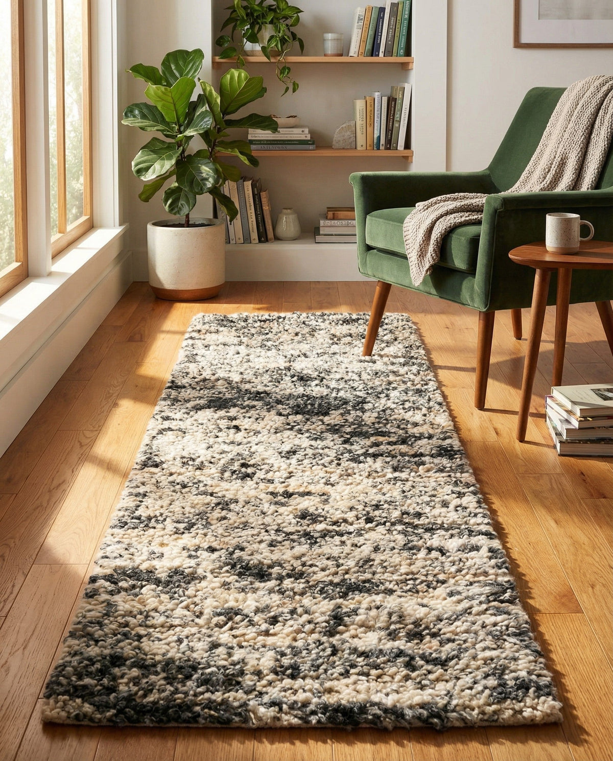 Wellington Luxe Shag Collection Area Rug - Kapiti Runner Salt and Pepper  lifestyle 190