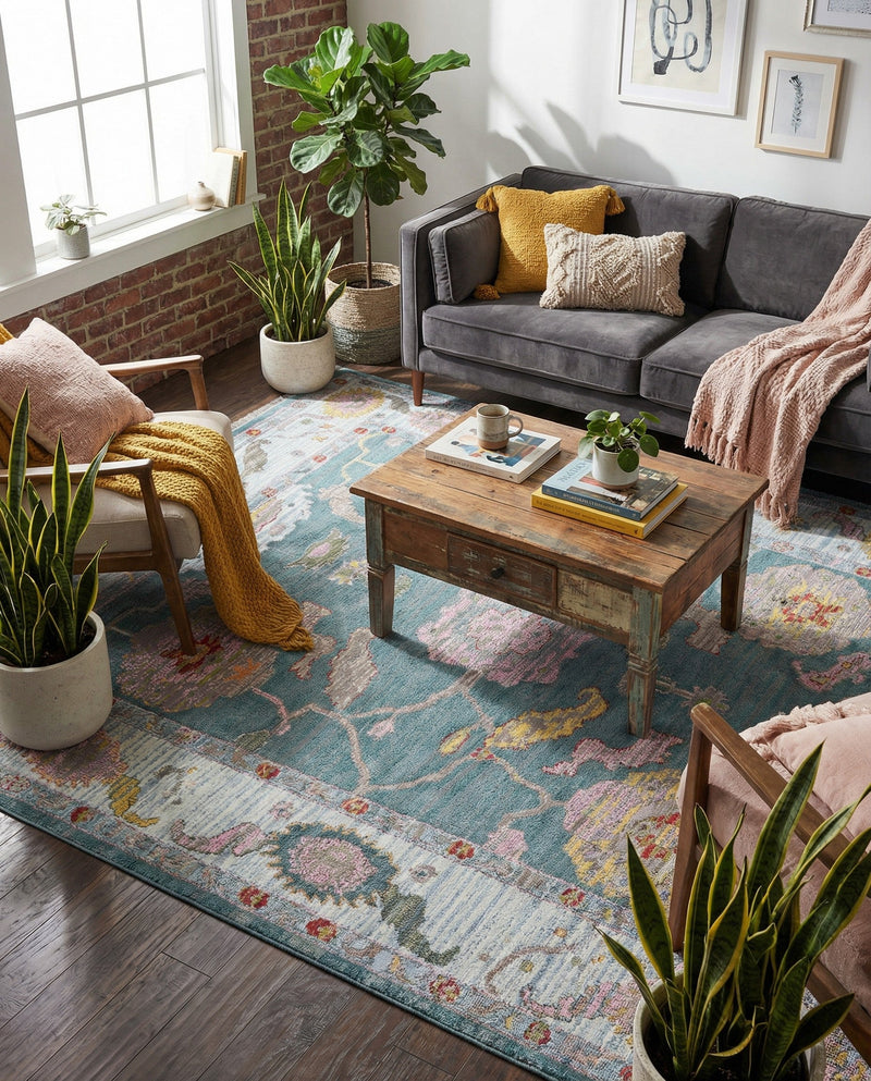 Arcadia Rugs Collection Area Rug - Eden (Gray and Blue) Rectangle Gray and Blue  lifestyle 16