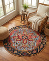 Patio Heritage Collection Area Rug -  Garden Round Rust Red and Blue  lifestyle 79